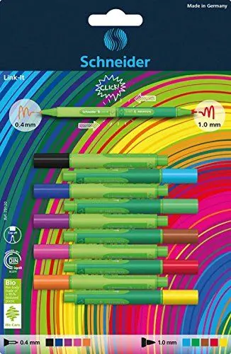 Produktbild: Schneider Link-It Fasermaler und Fineliner (mit 1,0 mm bzw. 0,4 mm Strichstärke, zusammenstecken und beliebig kombinieren) 10er Set