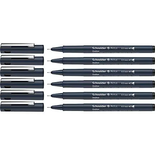Produktbild: Schneider Pictus Fineliner (Strichstärke 0,3 mm, dokumentenechte Pigmentliner, metallgefasste Spitze, Gehäuse aus 85% recyceltem Kunststoff) 6er Pack, schwarz