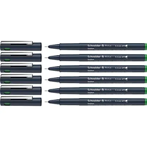 Produktbild: Schneider Pictus Fineliner (Strichstärke 0,4 mm, dokumentenechte Pigmentliner, metallgefasste Spitze, Gehäuse aus 85% recyceltem Kunststoff) 6er Pack, grün