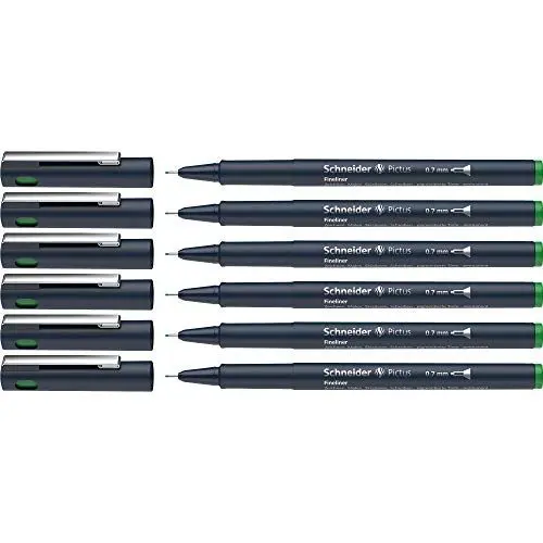 Produktbild: Schneider Pictus Fineliner (Strichstärke 0,7 mm, dokumentenechte Pigmentliner, metallgefasste Spitze, Gehäuse aus 85% recyceltem Kunststoff) 6er Pack, grün