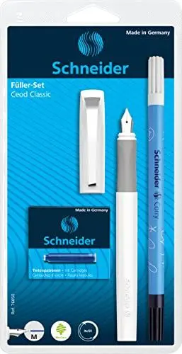 Produktbild: Schneider Schreibset Ceod Classic mit Füller, 6 Patronen und Tintenkiller (Rechts- und Linkshänder, M-Feder, Schreibfarbe: königsblau) weiß