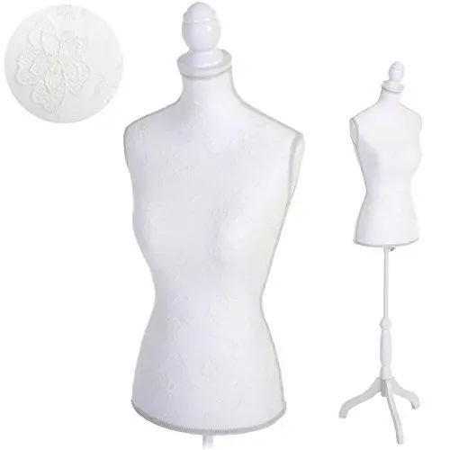 Produktbild: Mendler Schneiderpuppe T220, Schaufensterpuppe Torso weiblich, Schaumstoff - Weiß mit Spitze