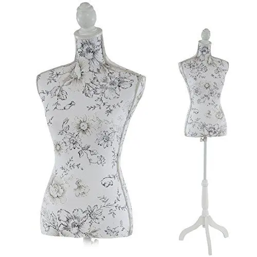 Produktbild: Schneiderpuppe T222, Schaufensterpuppe Torso weiblich, Fiberglas - Weiß mit Blumen