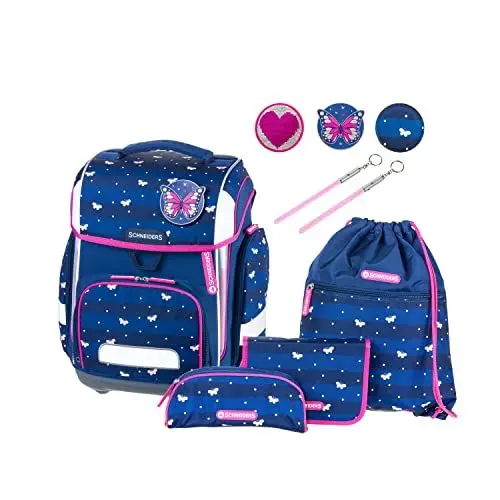 Produktbild: Schneiders 78393-072 - Schulranzen Ergolite Lucky Girl, 9-teiliges Set mit Schultasche, Federmäppchen, Schlamper, Sportbeutel, 3 Klett-Motiven und 2 Leuchtstäben