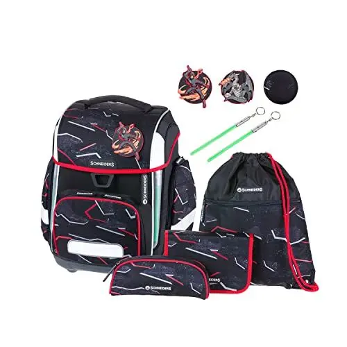 Produktbild: Schneiders 78395-080 - Schulranzen Ergolite Dragon Hero, 9-teiliges Set mit Schultasche, Federmäppchen, Schlamper, Sportbeutel, 3 Klett-Motiven und 2 Leuchtstäben