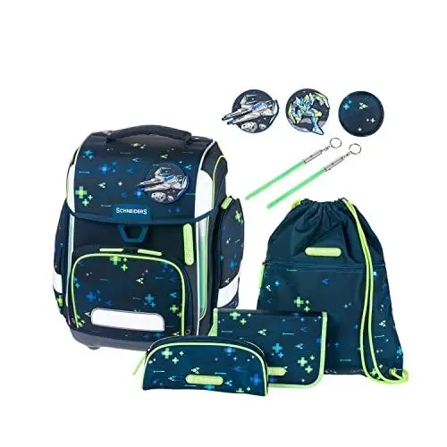 Produktbild: Schneiders Vienna Schneiders 78399-072 - Schulranzen Ergolite Sonic, 9-teiliges Set mit Schultasche, Federmäppchen, Schlamper, Sportbeutel, 3 Klett-Motiven und 2 Leuchtstäben
