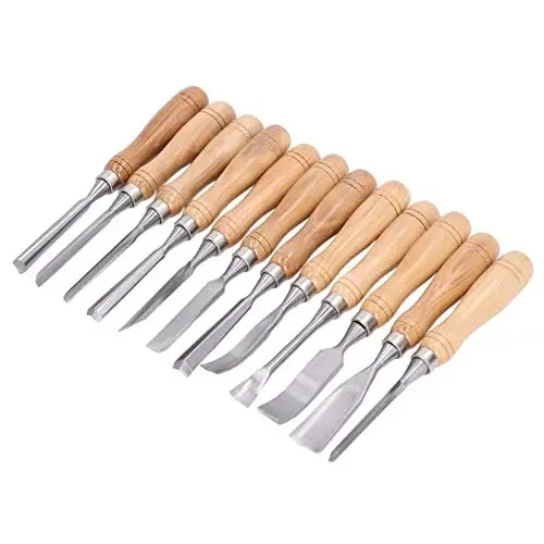 Produktbild: Schnitzmeißel-Set, 12-teiliges Holzschnitzwerkzeug, Chrom-Vanadium-Stahlklinge, Holzgriff, Gravurmeißel-Set für Heimwerkerarbeiten, Holzmeißel
