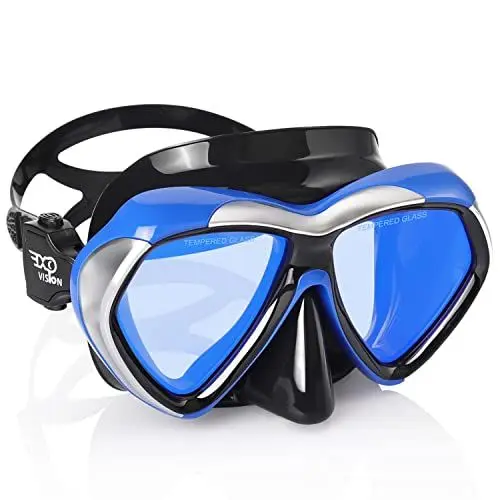 Produktbild: Schnorchel Tauchmaske, Anti-Leck Scuba Dive Schwimmbrille mit Nasenschutz Easybreath gehärtetes Glas Professionelle Schwimmausrüstung zum Schnorcheln Freitauchen (Blaue Linse)