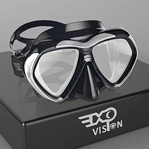 Produktbild: Schnorchel Tauchmaske, Anti-Leck Scuba Dive Schwimmbrille mit Nasenschutz Easybreath gehärtetes Glas Professionelle Schwimmausrüstung zum Schnorcheln Freitauchen (Schwarz)