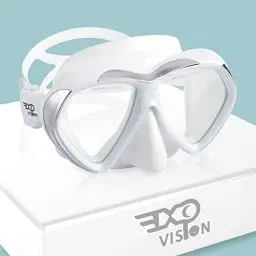 Produktbild: Schnorchel Tauchmaske, Anti-Leck Scuba Dive Schwimmbrille mit Nasenschutz Easybreath gehärtetes Glas Professionelle Schwimmausrüstung zum Schnorcheln Freitauchen (Weiß)