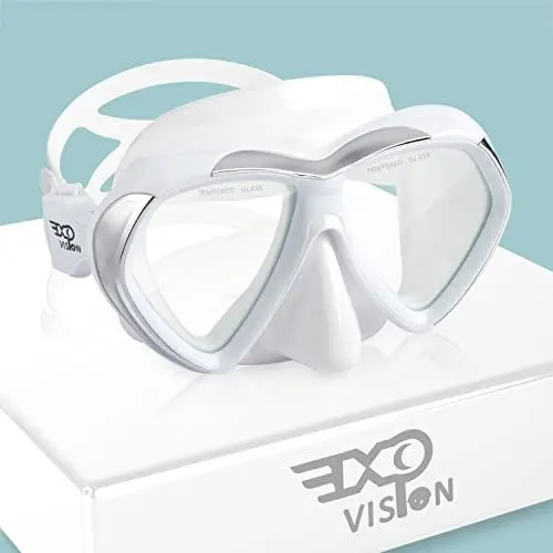 Produktbild: Schnorchel Tauchmaske, Anti-Leck Scuba Dive Schwimmbrille mit Nasenschutz Easybreath gehärtetes Glas Professionelle Schwimmausrüstung zum Schnorcheln Freitauchen (Weiß)