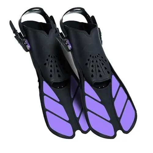Produktbild: Schnorchelflossen, Flossen Erwachsene Schwimmflossen, Flexibel Einstellbare Schwimmflossen, PP+TPR Material Unisex Taucherflossen für Erwachsene mit Netztasche (Violett-S/M)