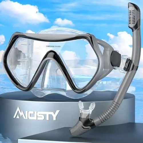 Produktbild: Schnorchelset Erwachsene,Schnorcheln Set-Erwachsene Taucherbrille 180° Panorama Anti-Fog Schwimmbrille Tempered Glas Tauchgerät Maske Verstellbares Silikonband für Schnorcheln Schwimmen