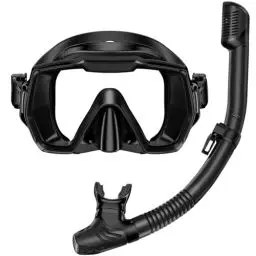 Produktbild: Schnorchelset Erwachsene Schnorchelausrüstung Anti-Leck und Anti-Beschlag gehärtete Glaslinse Panoramablick Schwimmmaske Trockenschnorchel-Kit für Schnorcheln Tauchen mit Tragetasche Schwarz