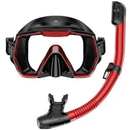 Produktbild: Schnorchelset Erwachsene Schnorchelausrüstung Anti-Leck und Anti-Beschlag gehärtete Glaslinse Panoramablick Schwimmmaske Trockenschnorchel-Kit für Schnorcheln Tauchen mit Tragetasche Rot