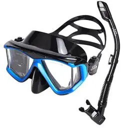 Produktbild: Schnorchelset Schnorchelausrüstung für Erwachsene, Professionelle Anti-Beschlag-Schnorchelmaske, Trockenschnorchel Tauchmaske für Freitauchen,Schnorcheln,Schwimmen (Blau Schnorchelset-Pano 4)