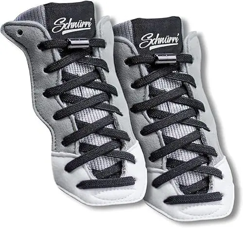 Produktbild: Schnürri elastische Schnürsenkel, 1 Paar in schwarz mit mattschwarzem Kapselverschluss - Schnürsenkel ohne binden = Schnellschnürsystem für Kinder, Erwachsene und Senioren - Sneaker, Laufschuhe, uvm.