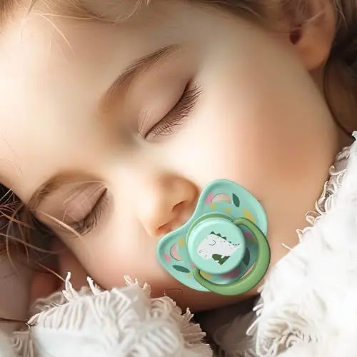 Produktbild: Schnuller aus Silikon, Goard Baby Schnuller 6-18 Monate mit Ersatz Schnuller Nippel und Silikon Schnuller Clips, Zahnfreundlicher Schnuller für Babys, Dinosaurier Baby Schnuller mit Deckel, Grün