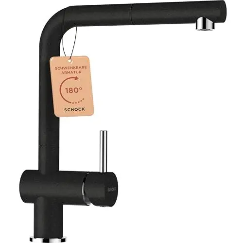 Produktbild: SCHOCK® Küchenarmatur Epos Onyx I schwarze Hochdruck Armatur mit ausziehbarer Schlauchbrause I 360° drehbar I Spültischarmatur für Küchenspüle I Design modern I wassersparend I Einhebelmischer Messing