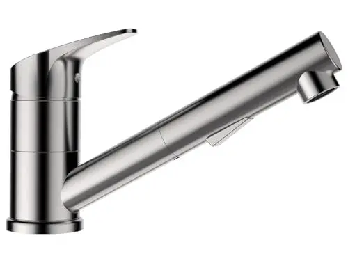 Produktbild: SCHOCK® Küchenarmatur Evinas Edelstahl I Hochdruckarmatur mit ausziehbarer Schlauchbrause I 137 mm Höhe & 195 mm Ausladung I Umschaltfunktion zwischen Strahl- & Brausemodus