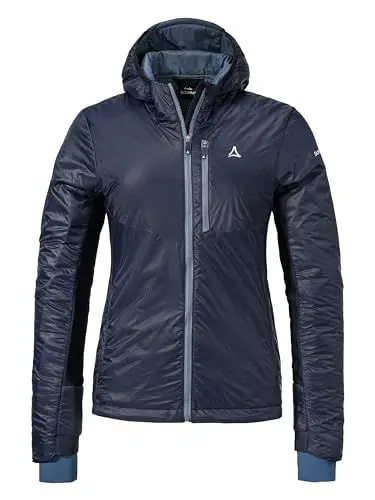 Produktbild: Schöffel Damen Ins Hybrid Black Raven L, leichte MTB Jacke mit 4 D Body Mapping, atmungsaktive, wärmende Fahrradjacke mit fixer Kapuze, mit Taschen, navy blazer, 46