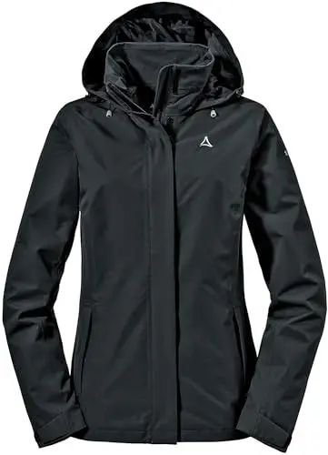Produktbild: Schöffel Damen Jacket Gmund L, wind- und wasserdichte Regenjacke, atmungsaktive Outdoor Jacke, Wanderjacke mit verstaubarer Kapuze, black, 42