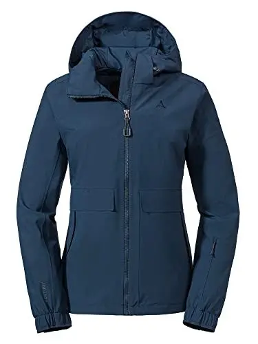 Produktbild: Schöffel Damen Jacket Lausanne L, Funktionsjacke mit Kapuze, wasserdichte Übergangsjacke mit Pack-Away-Tasche, dress blues, 38