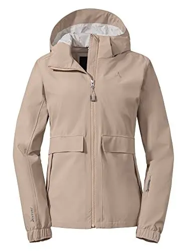 Produktbild: Schöffel Damen Jacket Lausanne L, Funktionsjacke mit Kapuze, wasserdichte Übergangsjacke mit Pack-Away-Tasche, humus, 38
