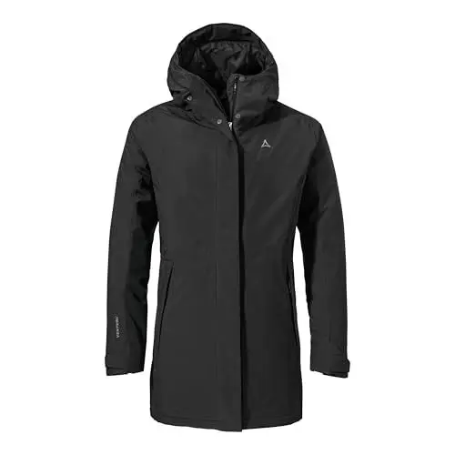 Produktbild: Schöffel Damen Parka Style Froda WMS, atmungsaktiver, wasserdichter Parka mit 2-Wege-Stretch, leichte Outdoorjacke mit verstellbarer Kapuze, black, 44