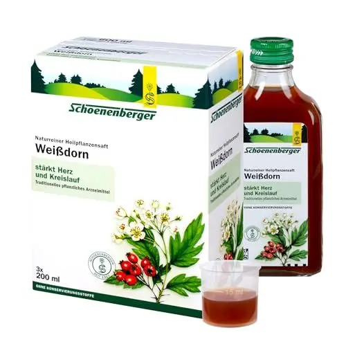 Produktbild: Schoenenberger - Weißdorn naturreiner Heilpflanzensaft - 3x 200 ml (600 ml) Glasflaschen - natürliche Herz-Kreislauf-Unterstützung - traditionelles pflanzliches Arzneimittel