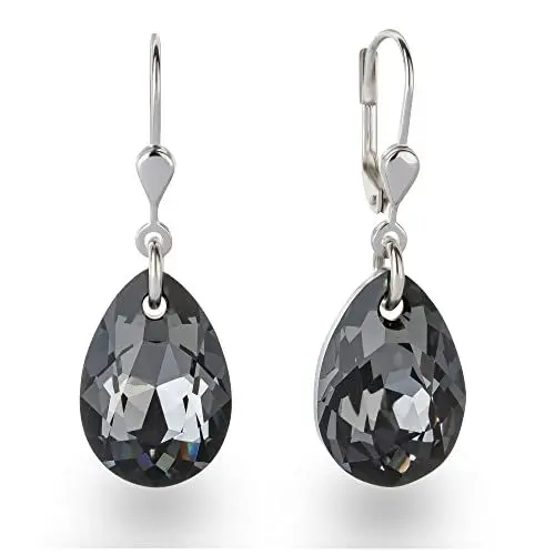 Produktbild: Schöner-SD 925 Silber Ohrringe Tropfen Kristall 16mm Silver Night grau anthrazit