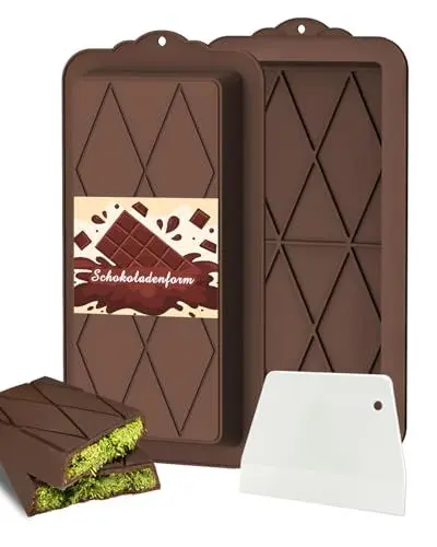 Produktbild: Schokoladenform Silikon Tief 2 Stück Dubai Schokoladen Form Mit 1 Schaber, Chocolate Silikonform Schokoladentafel Tief Form für Schokolade Praline Süßigkeiten