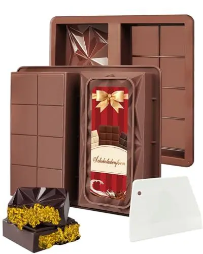 Produktbild: Schokoladenform Silikon Tief 2 Stück Schokoladen Form Mit 1 Schaber, Silikonform Schokoladentafel Extra Tief Schokolade Form für Schokolade Praline Süßigkeiten
