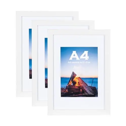 Produktbild: Scholar Tree Weiß 3er Set Bilderrahmen DIN A4 21x30cm MDF Holz-Rahmen mit bruchsicherem Acrylglas, Ideal für Collage Port，raits & Urkunden,bilderrahmen a4