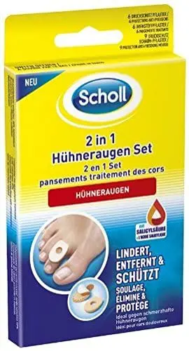 Produktbild: Scholl 2in1 Hühneraugen Set - Mit 6 Druckschutzpflaster, 6 Hühneraugenpflastern und 9 Druckschutz Schaum-Pflastern - 1 Set