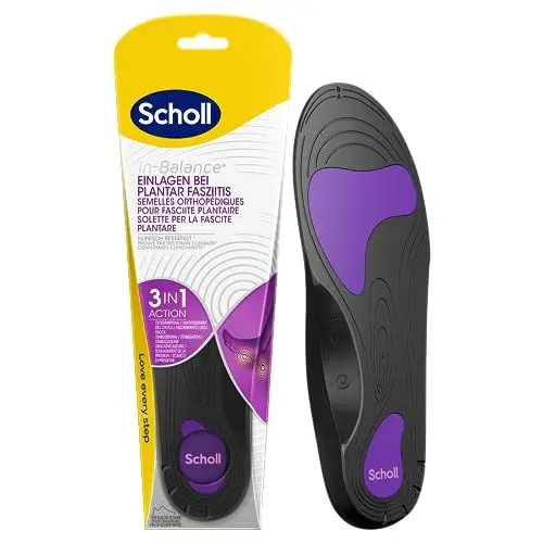 Produktbild: Scholl In-Balance Orthopädische Einlegesohlen für Damen & Herren – Fersensporn Schuheinlagen bei Fuß- und Fersenschmerzen, Fußgewölbestütze bei Plantarfasziitis, Plattfüßen und Überpronation, 37-39,5