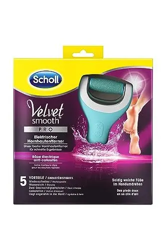 Produktbild: Scholl Velvet Smooth elektrischer Hornhautentferner Pro – Zur Hornhaut Entfernung auf nassen und trockenen Füßen – Wiederaufladbar – 1 Gerät + Ladestation , (1er Pack)