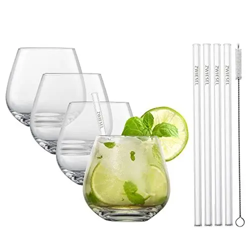 Produktbild: SCHOTT ZWIESEL After Work Drinks, Set mit 4 Bechern, 4 Glastrinkhalmen und 1 Baumwollbürste, spülmaschinenfeste Tritan-Kristallgläser, Made in Germany (Art.-Nr. 130015)
