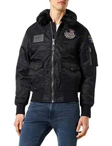 Produktbild: Schott NYC Unisex Oharavintrs Schott Pilotenjacke mit Badges und Kunstfellkragen, Schwarz, XXL