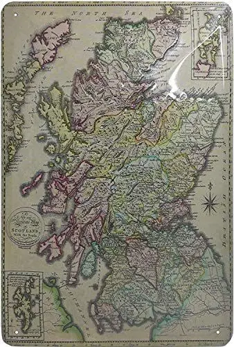 Produktbild: LUCKYLINDE geprägtes Blechschild – Schottland Whisky Regionen Landkarte – Retro Deko Schild 20 x 30 cm
