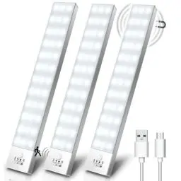Produktbild: Schrankbeleuchtung LED 3 Stück Lampen Ohne Bohren mit Bewegungsmelder Innen, Unterbauleuchte Batteriebetrieben, Nachtlicht Vitrinenbeleuchtung mit Akku für Kleiderschrank, Küche, TreppeKofferraum, RV