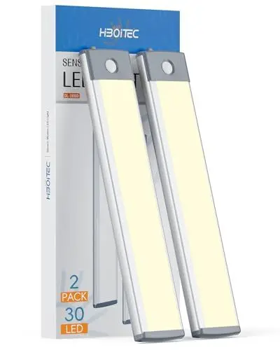 Produktbild: Schrankbeleuchtung LED Bewegungsmelder, 30 LED Sensor Warmes Licht Kleiderschrank Lampen Unterbauleiste Beleuchtung Küchenleuchte, Led Leiste USB Schranklicht Stick-On Magnetstreifen(2 Stück)
