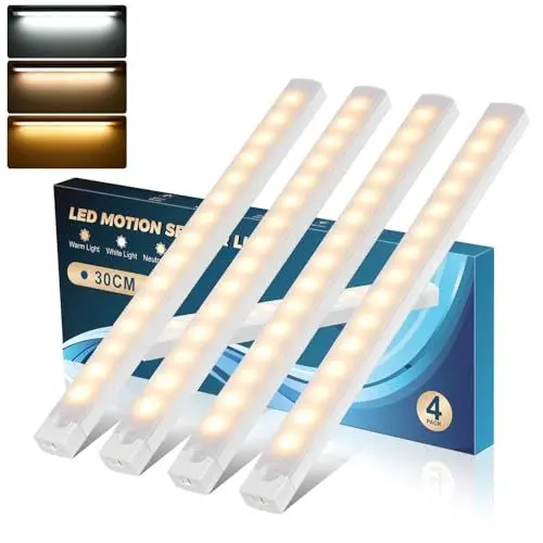 Produktbild: Schrankbeleuchtung LED mit Bewegungsmelder, Unterbauleuchte Küche Led, Dimmbar USB Wiederaufladbar Schranklicht, Schrankleuchte Lichtleiste, Stufenlose Nachtlicht für Kleiderschrank, Treppe, Schrank