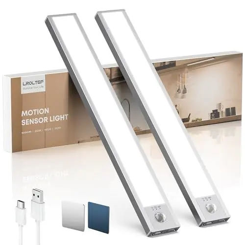Produktbild: Schrankbeleuchtung Led Lampe mit Bewegungsmelder - 21cm 1500mAh Unterbauleuchte Küche Licht Aufladbar mit USB & Sensor - Dimmbar Schranklicht Treppenlicht - Vitrinenbeleuchtung Magnetische | 2 Stück
