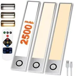 Produktbild: Schrankbeleuchtung Led mit Fernsteuerung und Bewegungsmelder, 20cm Unterschrank Beleuchtung, 2500mAh 3 Modi 3 Farben 3000k-6000K Unterbauleuchte Kabellose Lichtleiste Küche (3 Stück)