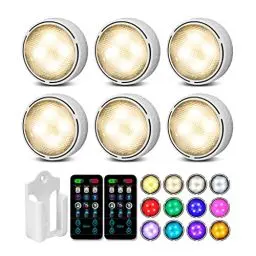Produktbild: Schrankbeleuchtung Unterbauleuchte Küche ohne Kabel (16 Farben, Timer, und Memoryfunktion) dimmbare Unterbauleuchte mit Tap Control und Fernbedienung - LED Beleuchtung mit Klebepads(6er Pack Weiß)