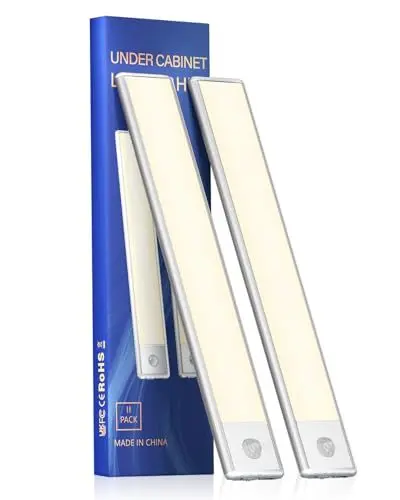 Produktbild: Schrankbeleuchtung mit Bewegungsmelder 24CM, Unterbauleuchte Küche Led 2 Stück, Unterschrank Beleuchtung Küche 1500 mAh USB Aufladbar Led Lichtleiste für Schlafzimmer, Kleiderschrank, Warmweiß