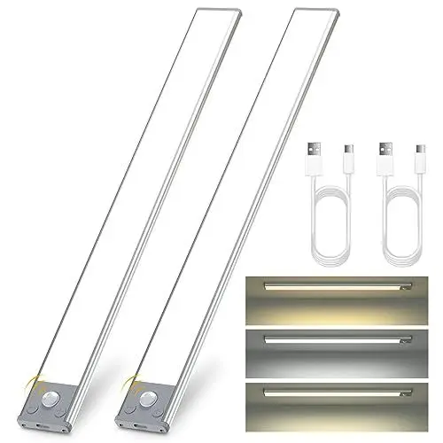 Produktbild: Schrankbeleuchtung mit Bewegungsmelder 2 Stück, 1100 mAh Aufladbar Nachtlicht Bewegungssensor Lichtleiste Dimmbar, 40CM Kabellose Unterbauleuchte LED Sensor Licht für Treppe Schlafzimmer