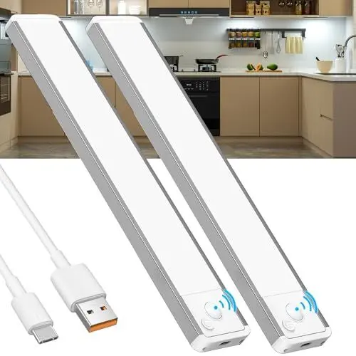 Produktbild: Schrankbeleuchtung-Unterbauleuchte-Küche-LED-Bewegungsmelder-Licht-Akku-Lampe Unterschrank Beleuchtung Lichtleiste Innen Kabellos Leiste Batterie Schrank Lichter Unterbau Leuchte Aufladbar USB Lights