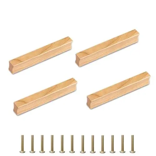 Produktbild: Schrankgriff Holz, 4 Stück Möbelgriffe 128mm Lochabstand Schrankgriffe Holz Streifenförmig Schubladengriff Schrank Griffe Möbel Massiv Türgriffe mit Schrauben Holzgriffe für Schränke Schubladen